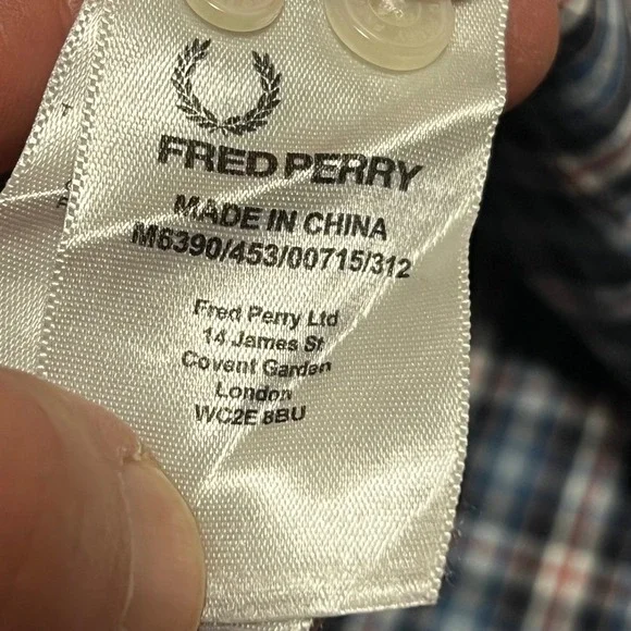 Fred Perry Mens Short Sleeve Plaid Button Down Size M Blue White Red Sham 69 Oi! - Picture 3 of 10